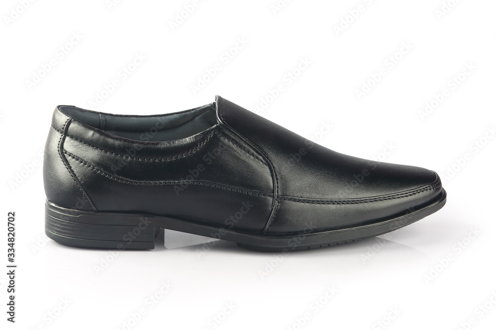 Black leather elegant shoes on gray background Black leather elegant shoes on gray background