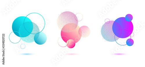 Vector set of holographic gradient background sphere. Different neon circle gradients. Colorful round buttons isolated on white background.