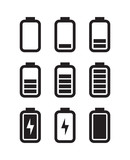 Battery indication level charge vector icon set