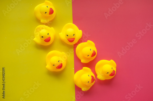 Close up of yellow color plastic duck on blue background. © Towfiqu Barbhuiya 