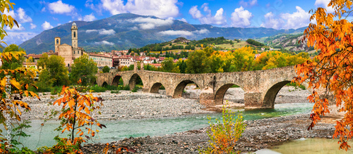 landmarks of Italy . Bobbio - beautiful ancient town with impressive roman bridge, Emilia Romagna photo