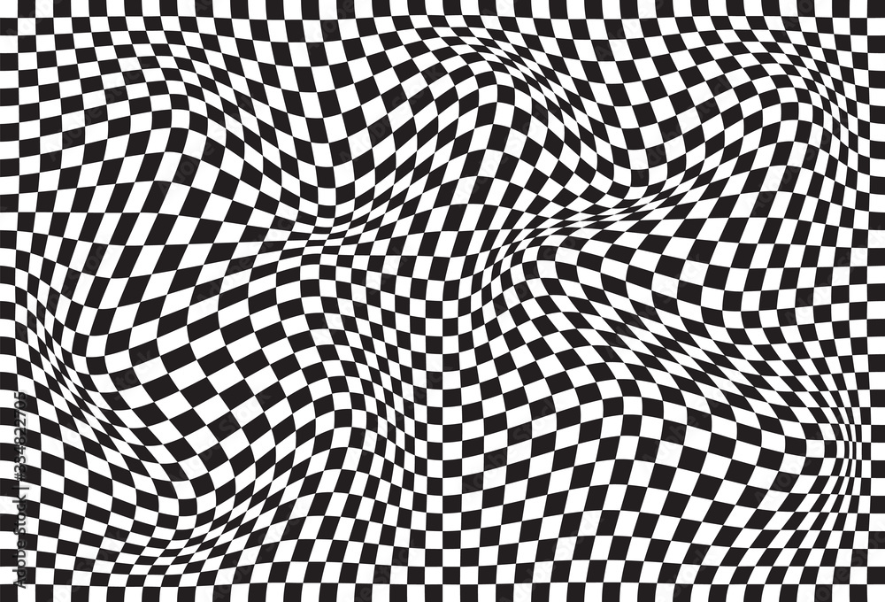 Vector abstract geometric wavy chessboard background - obrazy, fototapety, plakaty 
