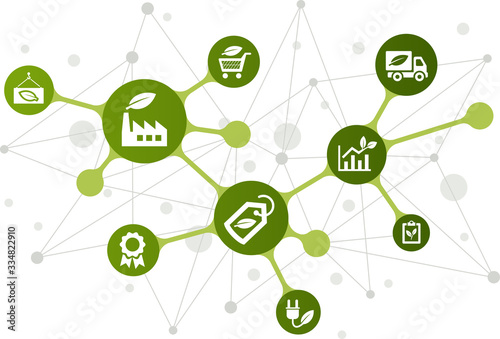 Sustainable business vector illustration. Concept with connected icons related to ecology and green technology in business.