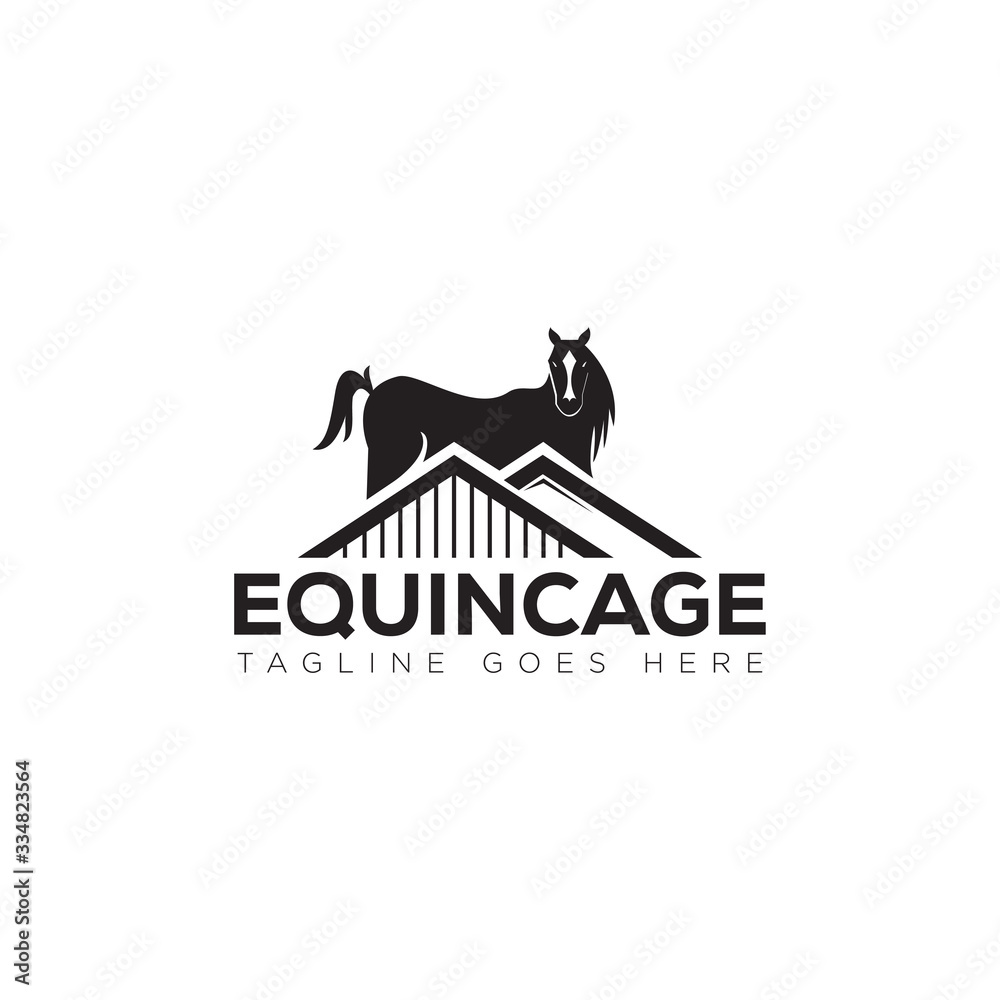 equincage logo, with horse on the roof of cage vector