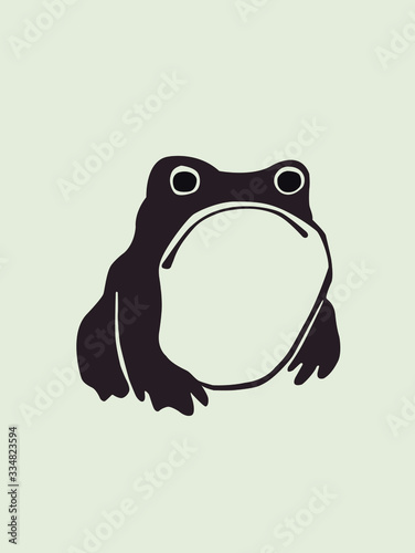 Japanese style frog, Chinese frog, wide mouth frog, unhappy frog, flat design, flat illustration, sweet frog.