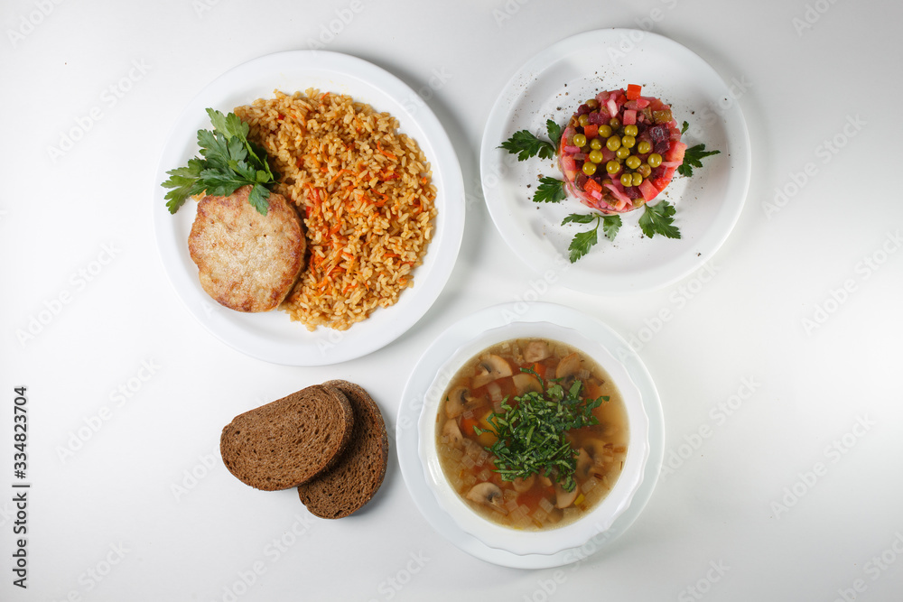 multi-course lunch offer on white plates multi-course lunch offer on white plates