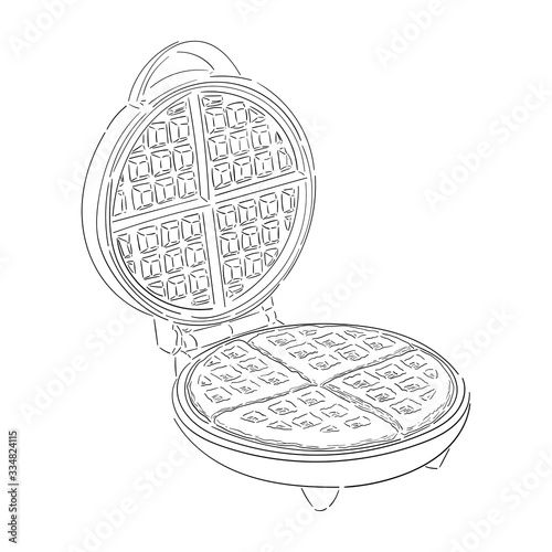 Waffle iron, black contour isolated on white background, a form of wafers, waffles, Stock Vector Illustration