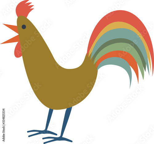 Cock, naivistic flat style retro colors.