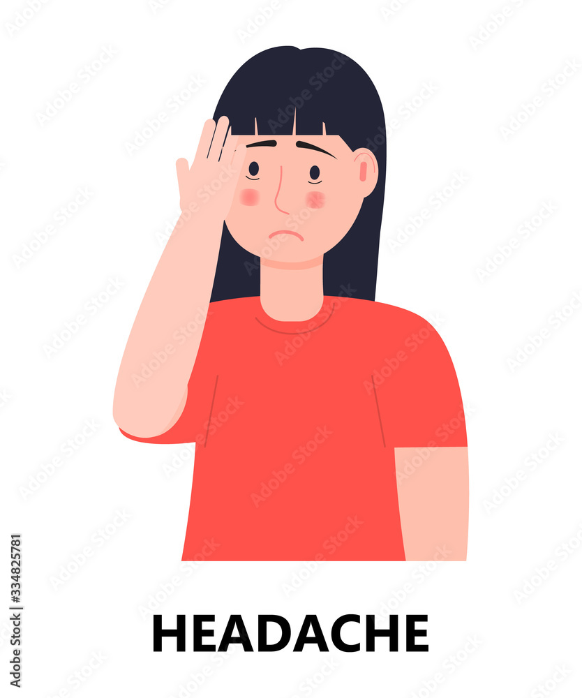Headache icon vector. Flu, cold, symptom is shown. Woman put her hand to her forehead. Respiratory disease concept. Illustration person with migraine, epilepsy. Headache icon vector. Flu, cold, symptom is shown. Woman put her hand to her forehead. Respiratory disease concept. Illustration person with migraine, epilepsy.