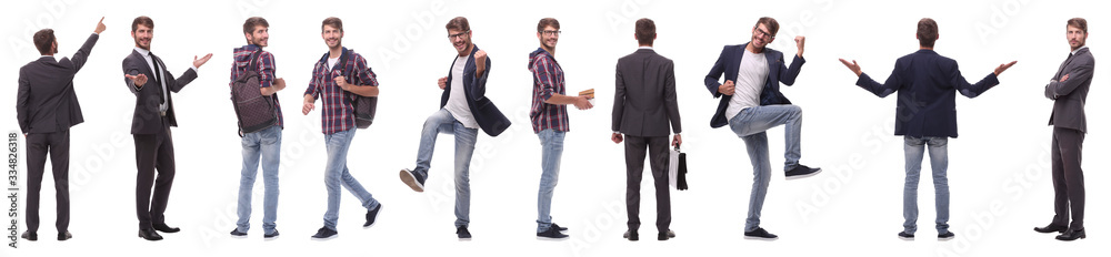 panoramic collage of self-motivated young man .isolated on white panoramic collage of self-motivated young man .isolated on white