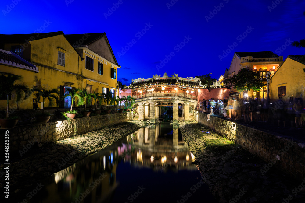 night view of the old town of Japanese Covered Bridge, hoian, 2019
