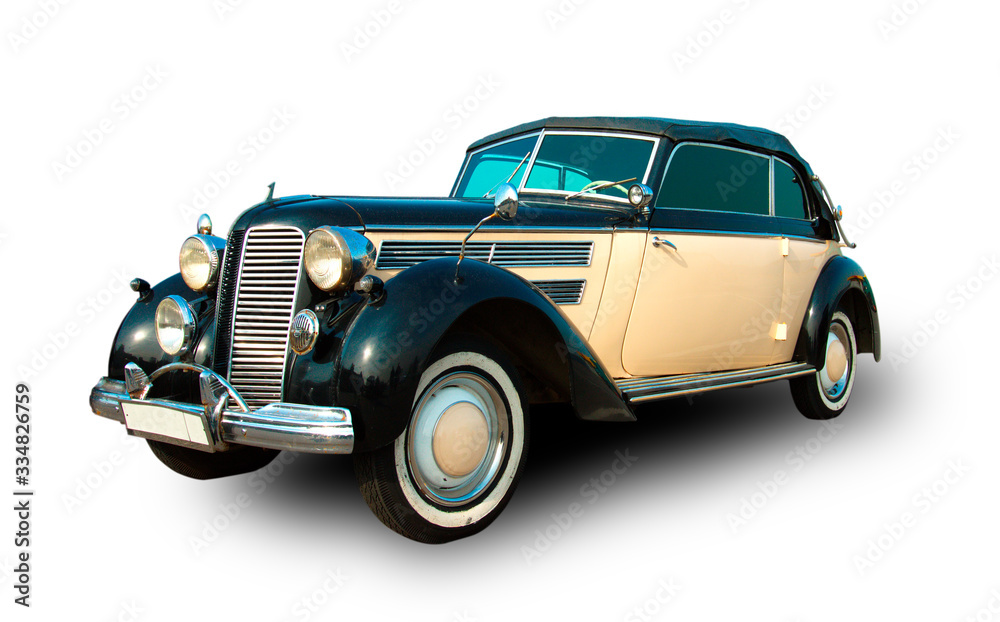 Vintage Germany convertible car, 1939. White background.