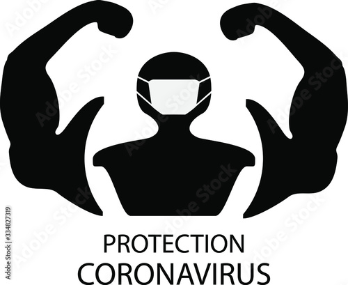 Strong, infectious coronavirus from China type of 2019-nCoV. Big muscles symbolize medical mask protection viruses. Outbreak coronavirus. Vector illustration.