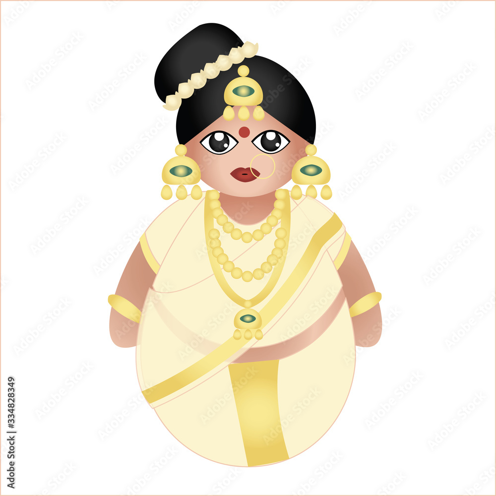 Cute indian doll in kerala traditional saree dress Stock Vector | Adobe Stock Cute indian doll in kerala traditional saree dress Stock Vector | Adobe Stock
