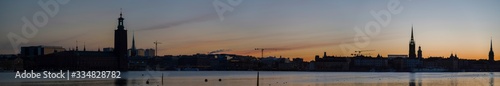 View at sunrise over the districts Kungsholmen and the old town Gamla Stan and the bay Riddarfj  rden