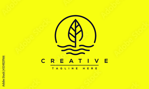 Leaf Water Wind logo design. Lake Tree Leafs icon circle shape design.