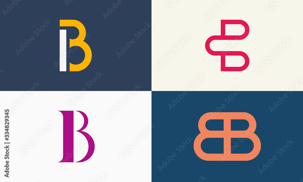 Modern abstract letter B logo design. Minimal B initial based icon. Initial BB vector. 4 in 1 bundle Modern abstract letter B logo design. Minimal B initial based icon. Initial BB vector. 4 in 1 bundle