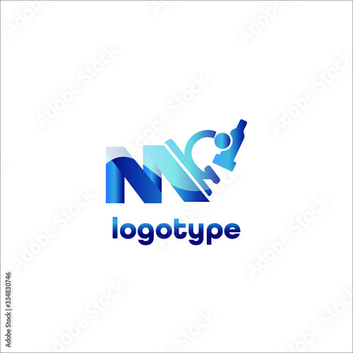 initial letter M. M logo and microscope shaped letter D template colored on a white background