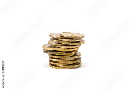 stack of coins on a white background. Business concept. Ukrainian pennies.