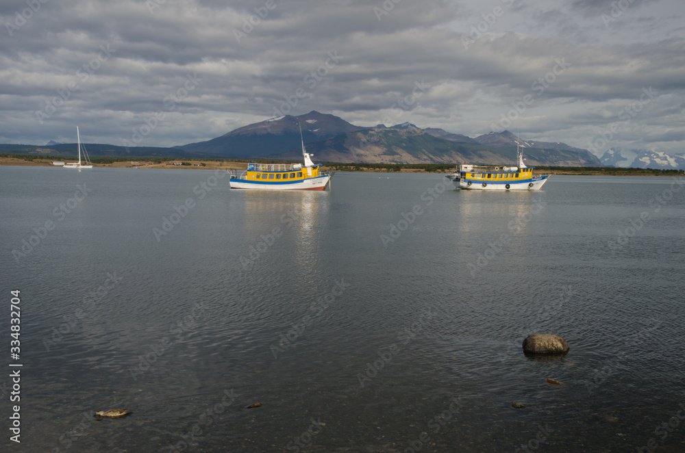 Tourist boats in the Ultima Esperanza Inlet.