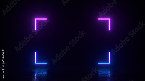 Fototapeta Naklejka Na Ścianę i Meble -  Glowing rectangle square lines with copy space, neon lights, abstract vintage background, ultraviolet, spectrum vibrant colors, laser show 3d render illustration