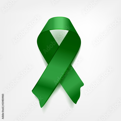 symbolic green crossed ribbon on white background. Problem of cerebral palsy, Lyme disease problem, kidney cancer problem.  Vector illustration.