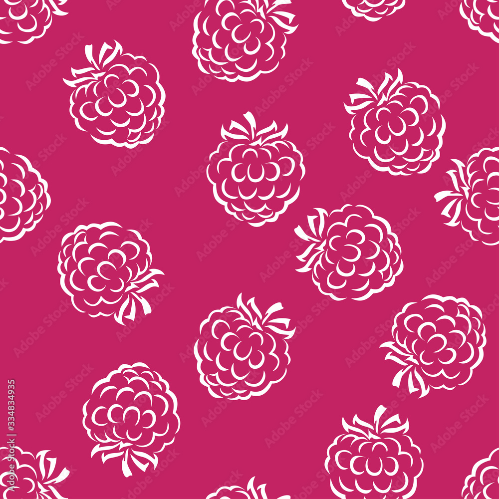 Obraz Raspberry outline seamless pattern on magenta background. Simple vector monochrome illustration of berries.