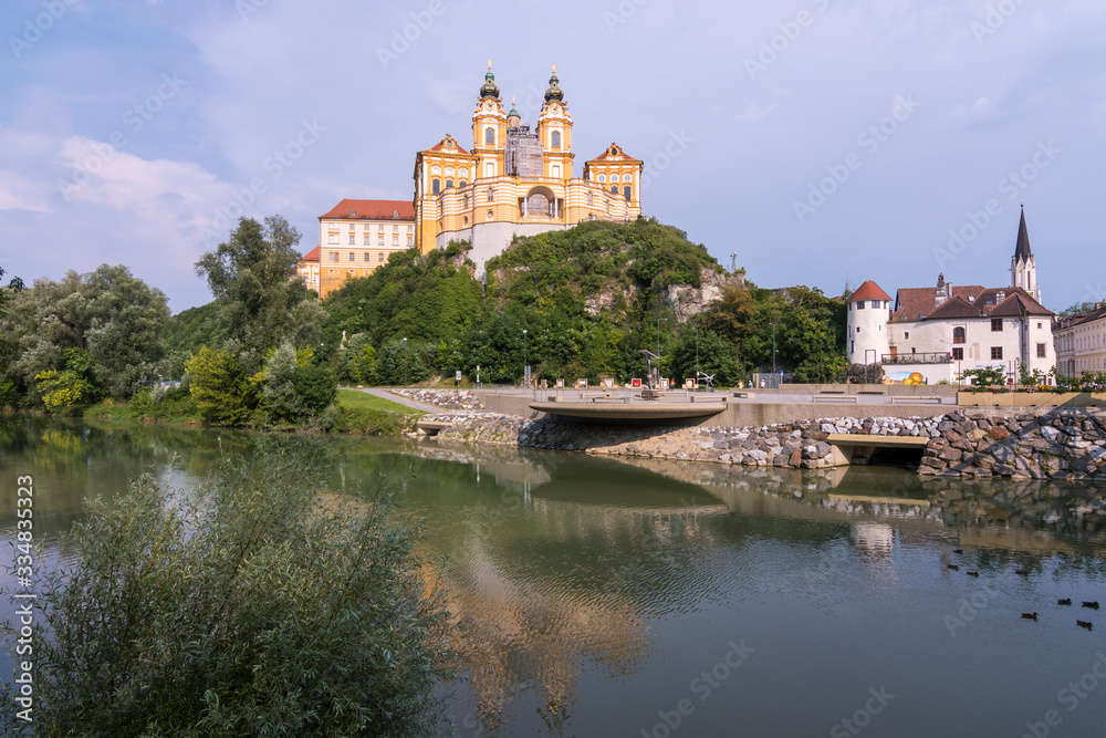 View of Stift Melk, a Benedictine abbey above the town of Melk, Austria  (Europe)
