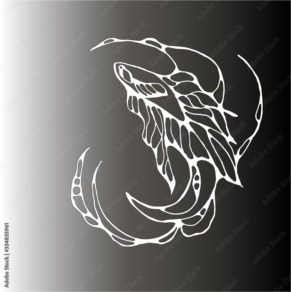 Fototapeta premium Illustration in the form of a cockerel and sea wave fish. Chalk on a blackboard.