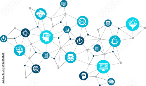 Data analysis and digitalization vector illustration. Abstract concept with connected icons related to digital transformation or disruption, financial statistics, big data and performance measuring. photo