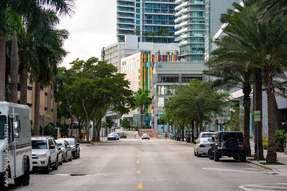 Downtown Miami Brickell during coronavirus covid 19 shut down