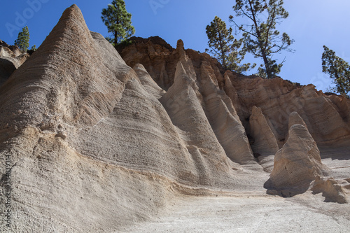 Volcanic lunar landscape from limestone formations in Paisaje Lunar park in Tenerife  Canary Islands  Spain.