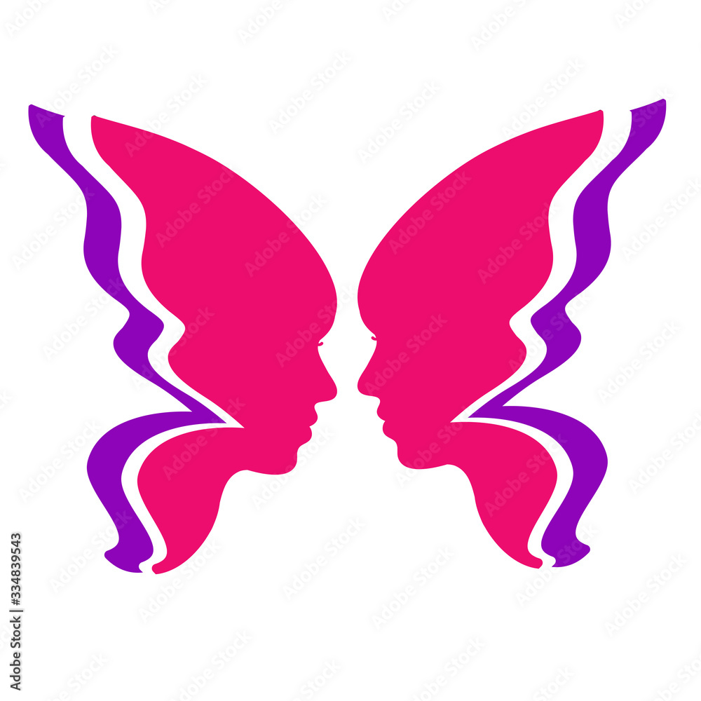 The face of a woman in the shape of butterfly wings. Abstract design concept for beauty salon, Spa, cosmetics, plastic surgery.