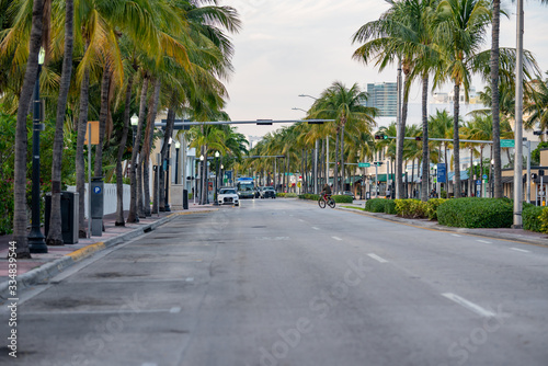 Streets in Miami Beach desolate empty due to Coronavirus Covid 19 closures quarantine