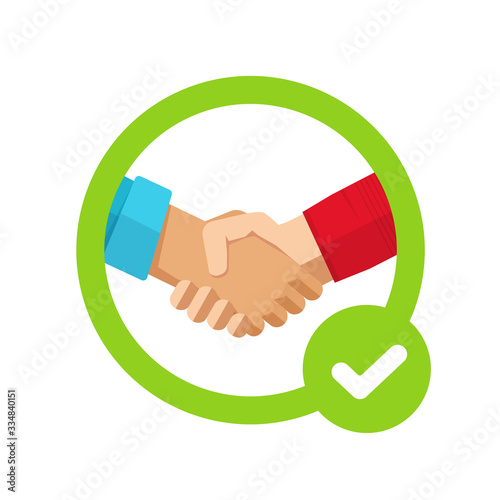 Success agreement confirmation sign with check mark or approved trust partnership decision make and tick symbol vector icon flat, concept of cooperation settlement, positive commitment proposal sign photo