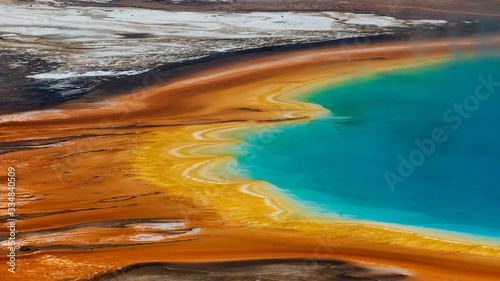 Details and colors in the Grand Prismatic Spring, Yellowstone National Park, Wyoming.