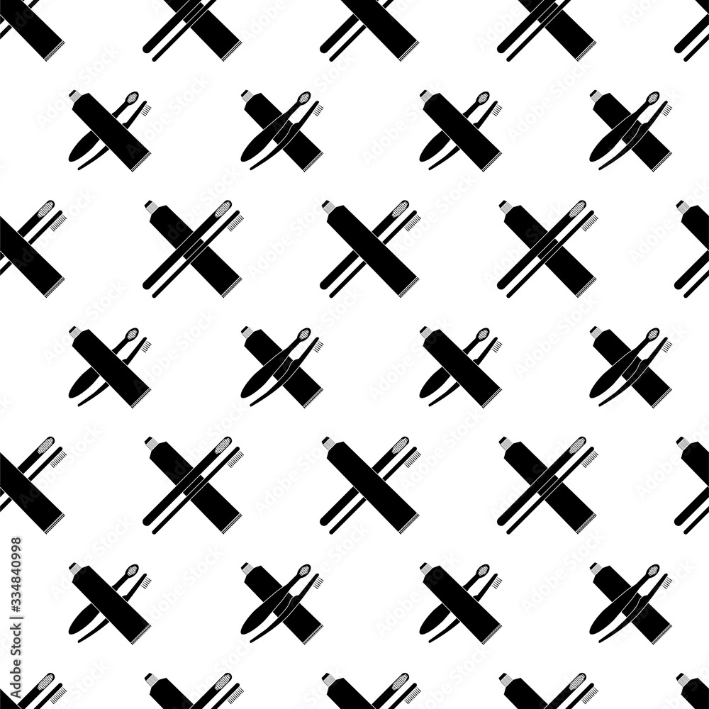 Oral hygiene icons. Dental cleaning kit. Vector seamless pattern. Manual toothbrush, toothpaste, toothbrush for baby. Isolated on white background. Oral hygiene icons. Dental cleaning kit. Vector seamless pattern. Manual toothbrush, toothpaste, toothbrush for baby. Isolated on white background.