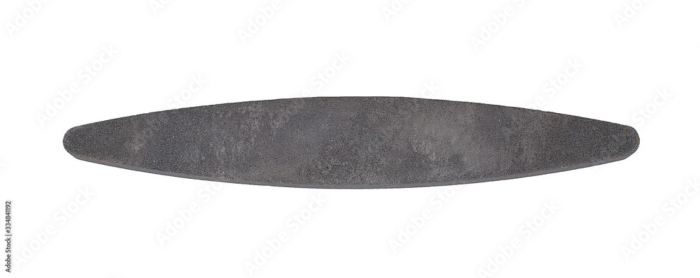 Typical homy sharpening stone isolated on white background. Overhead shot. Top view. Natural sharpening stone. Grinding stone on white bg. Typical homy sharpening stone isolated on white background. Overhead shot. Top view. Natural sharpening stone. Grinding stone on white bg.