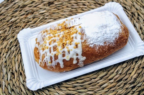 Puff pastry sprinkled with icing sugar