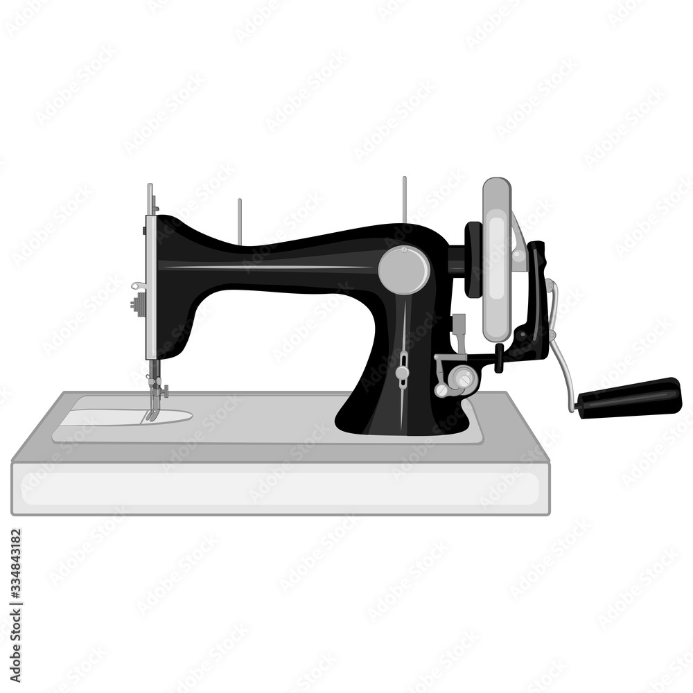 Rare sewing machine with manual drive - vector illustration. They're going against a white background.