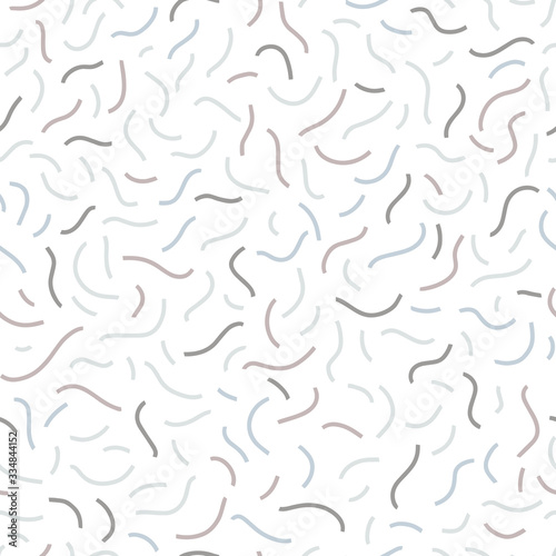 Memphis abstract seamless pattern. Stripes flexible ribbons hand drawn pastel colors on a white background. Fashion 80-90s. Vector ideal for textiles, fabrics, digital paper