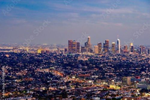 panoramic view of the city of Los Angeles illuminated at night in California