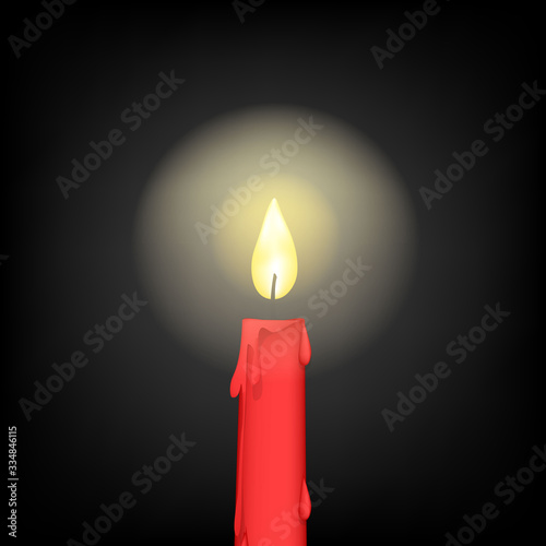 red burning candle on black background. christmas or birthday candles with flames. Vector illustration.
