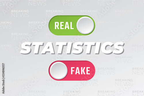 Real Versus Fake On and Off Toggle Switch Buttons Style Breaking News Concept Coronavirus Pandemia Statistics Situation - Green and Red on Light Background - Gradient Graphic Design