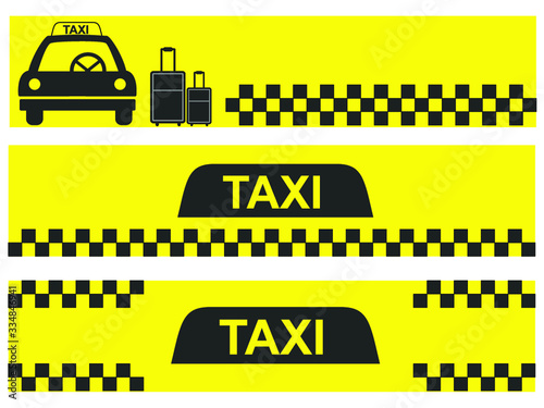 Taxi, checkered taxi, car, passenger, transportation, trip. Flat design, vector illustration, vector.