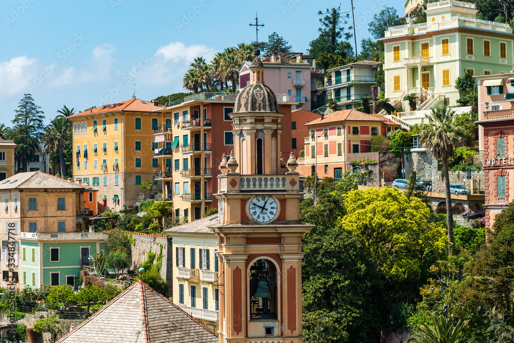 Bright and colorful Italian cityscape. Sunlit streets. Colorful houses. Warm and comfortable.