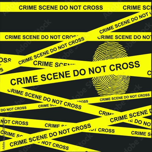 Police line and danger tapes. Vector illustration. Crime scene do not cross.  Finger print 