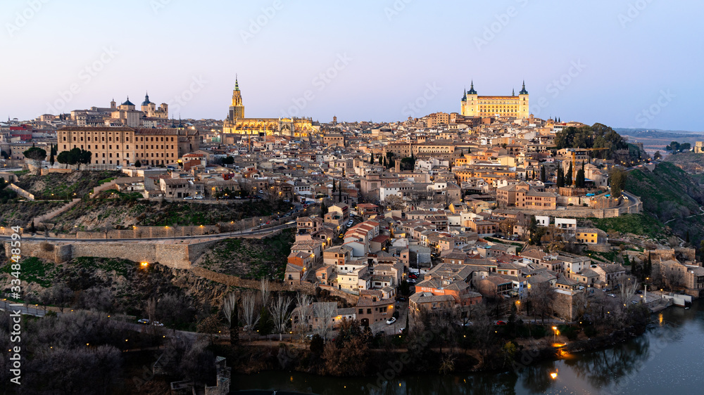 Panoramic view of Toledo at dusk