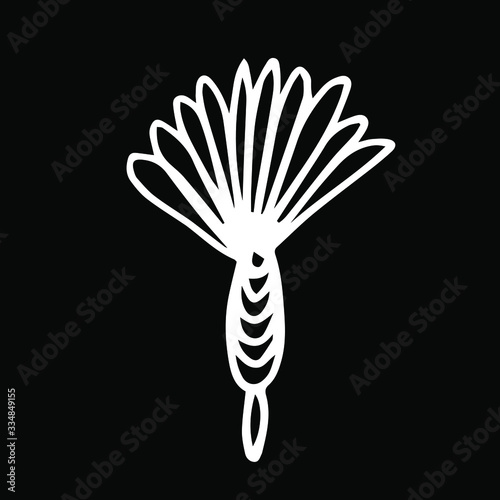 Vector illustration.Close-up hand-drawn plant, abstract flower on isolated black background.
