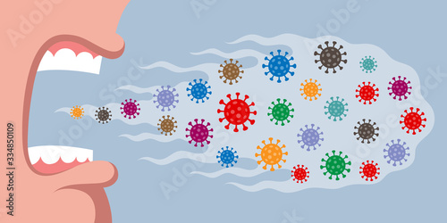Contagious and full of viruses breath of sneezing or coughing person
